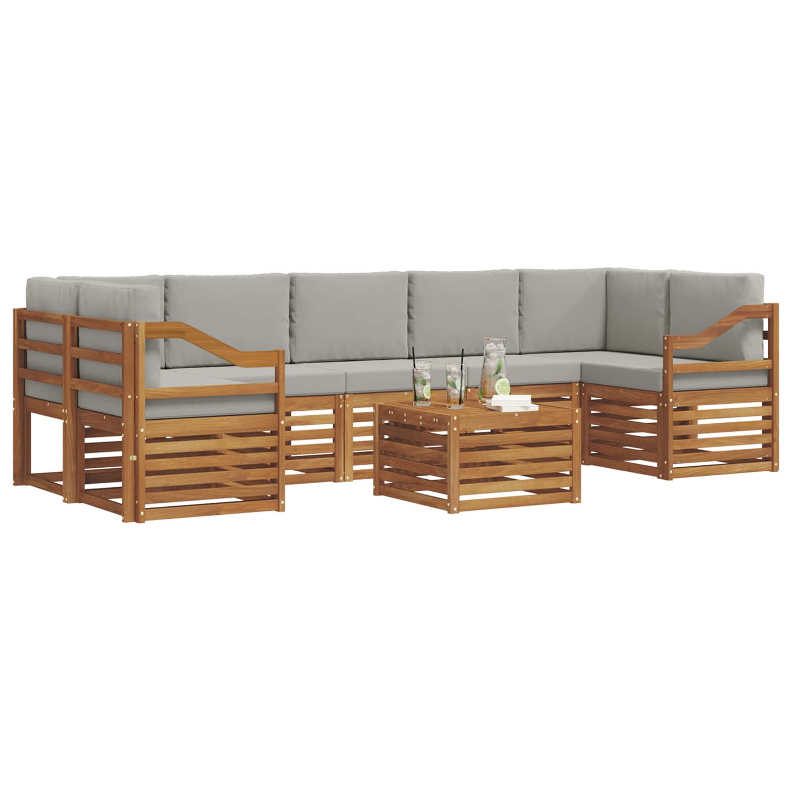 Outdoor-Sofagarnitur mit Kissen 8 pcs Natürlich und Hellgrau