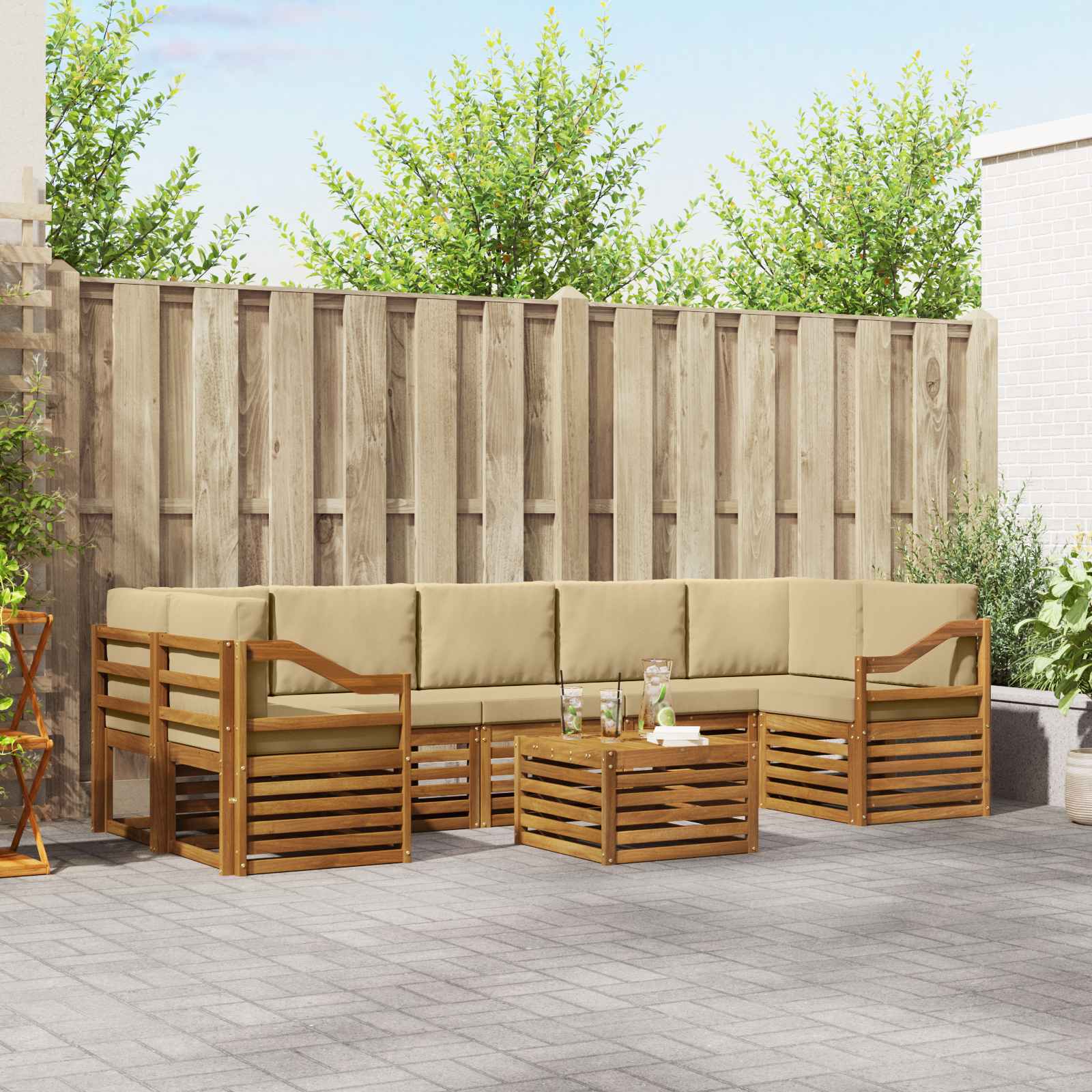 Outdoor-Sofagarnitur 8 pcs Natur und Beige Massivholz Akazie