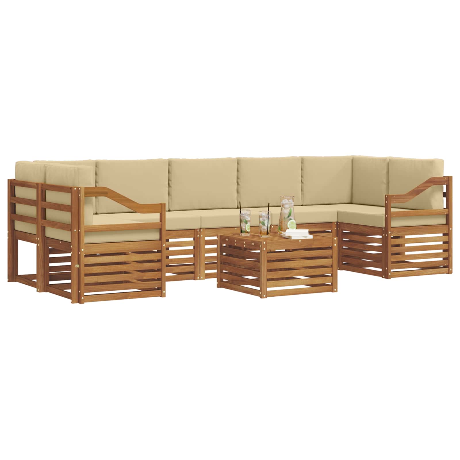 Outdoor-Sofagarnitur 8 pcs Natur und Beige Massivholz Akazie