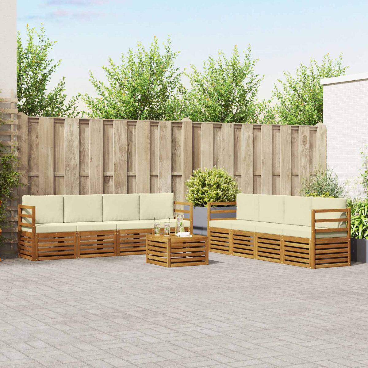 Outdoor-Sofagarnitur 9 stk. Natur und Creme