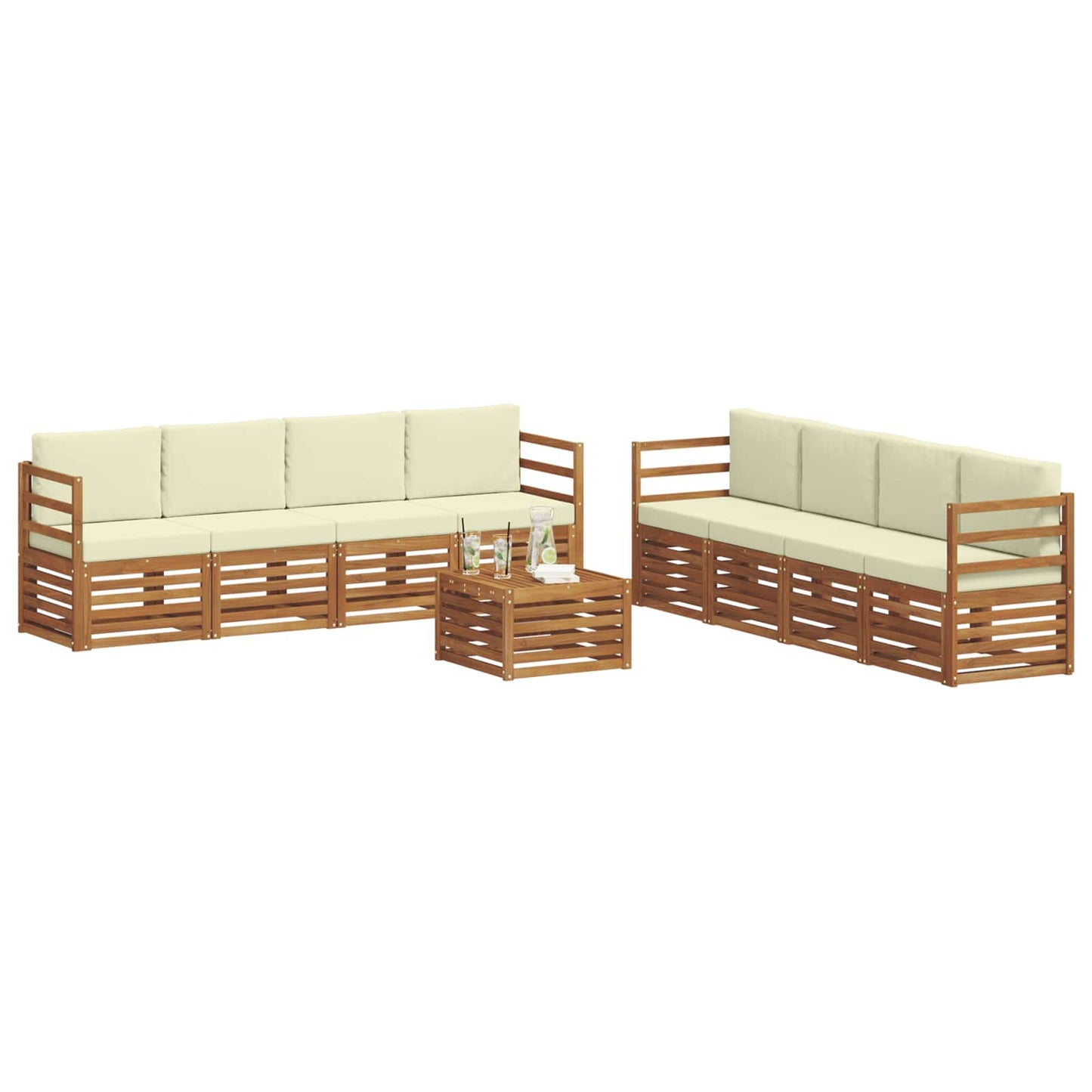 Sofagarnituren 9 pcs Natur und Creme Massivholz Akazie