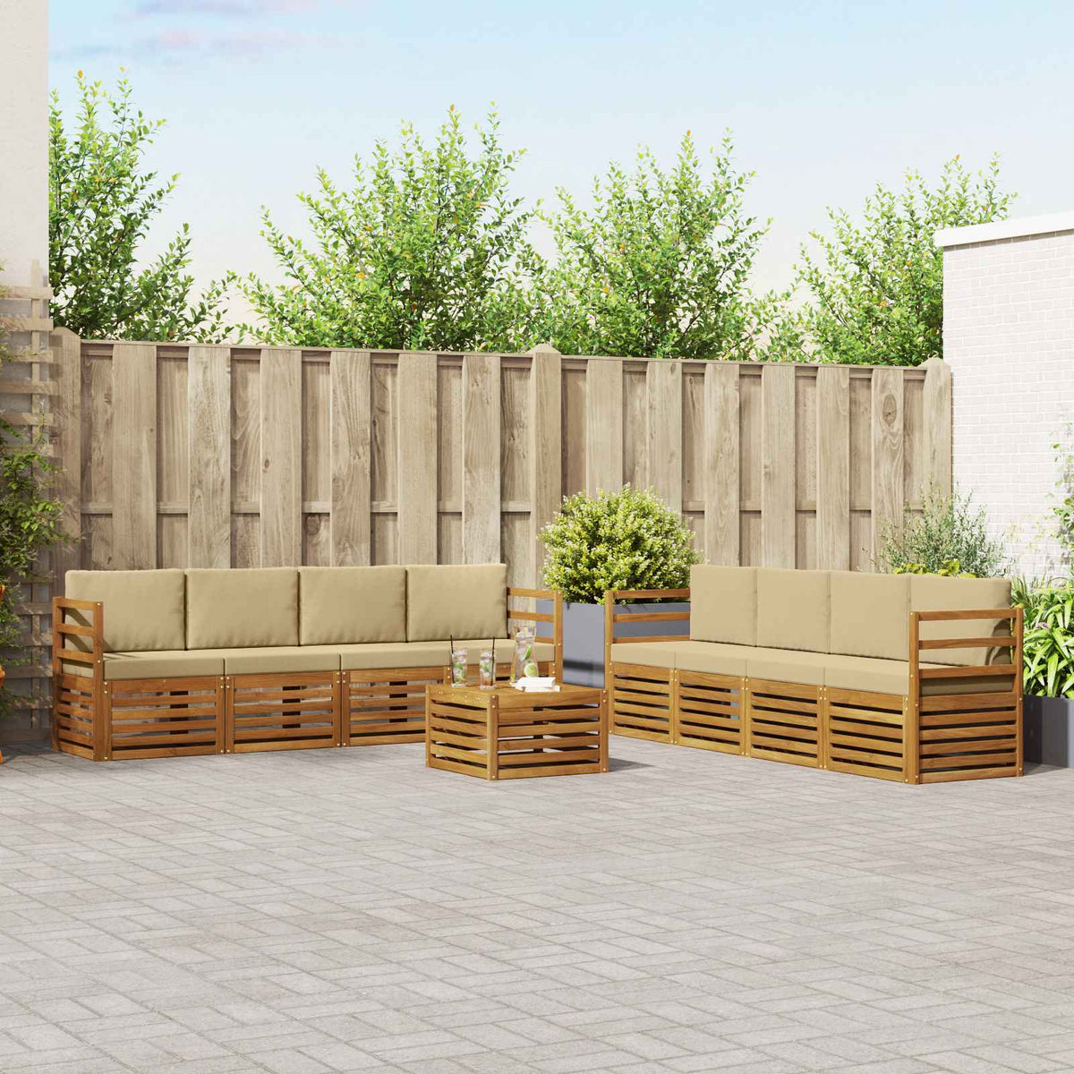 Outdoor-Sofagarnitur 9 stk. Natur und Beige