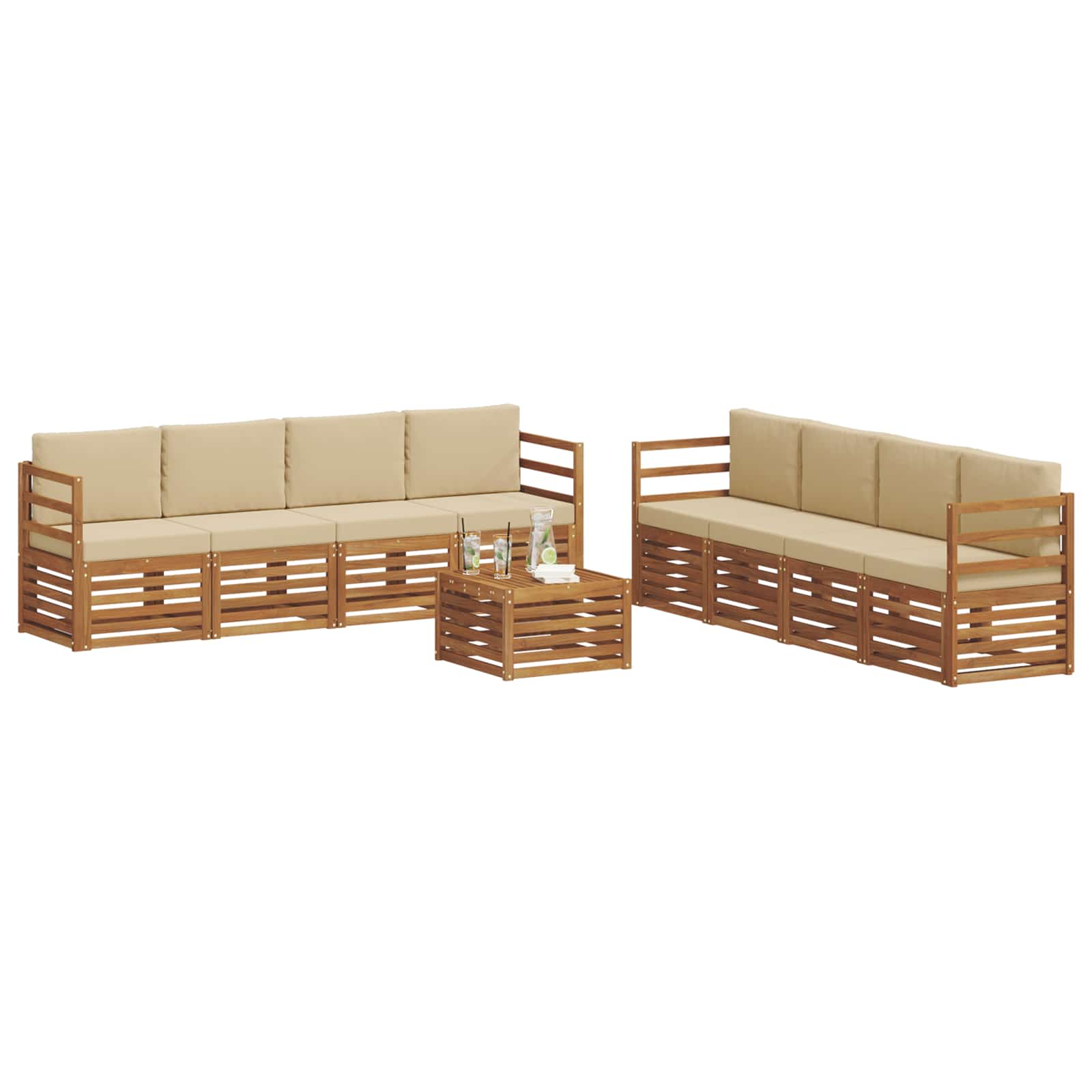 Sofagarnituren 9 pcs Natur und Beige Massivholz Akazie