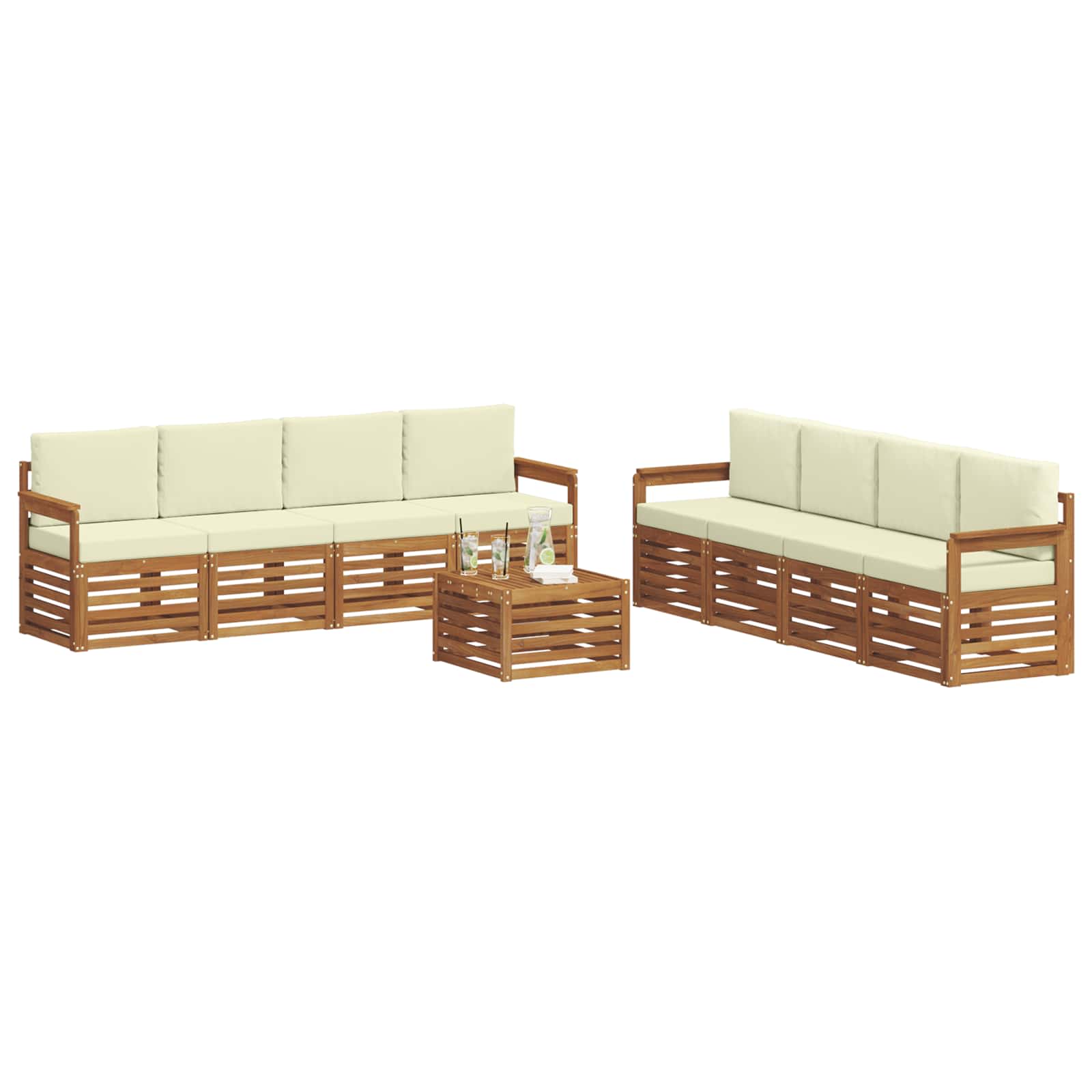 Sofagarnituren 9 pcs Natur und Creme Massivholz Akazie