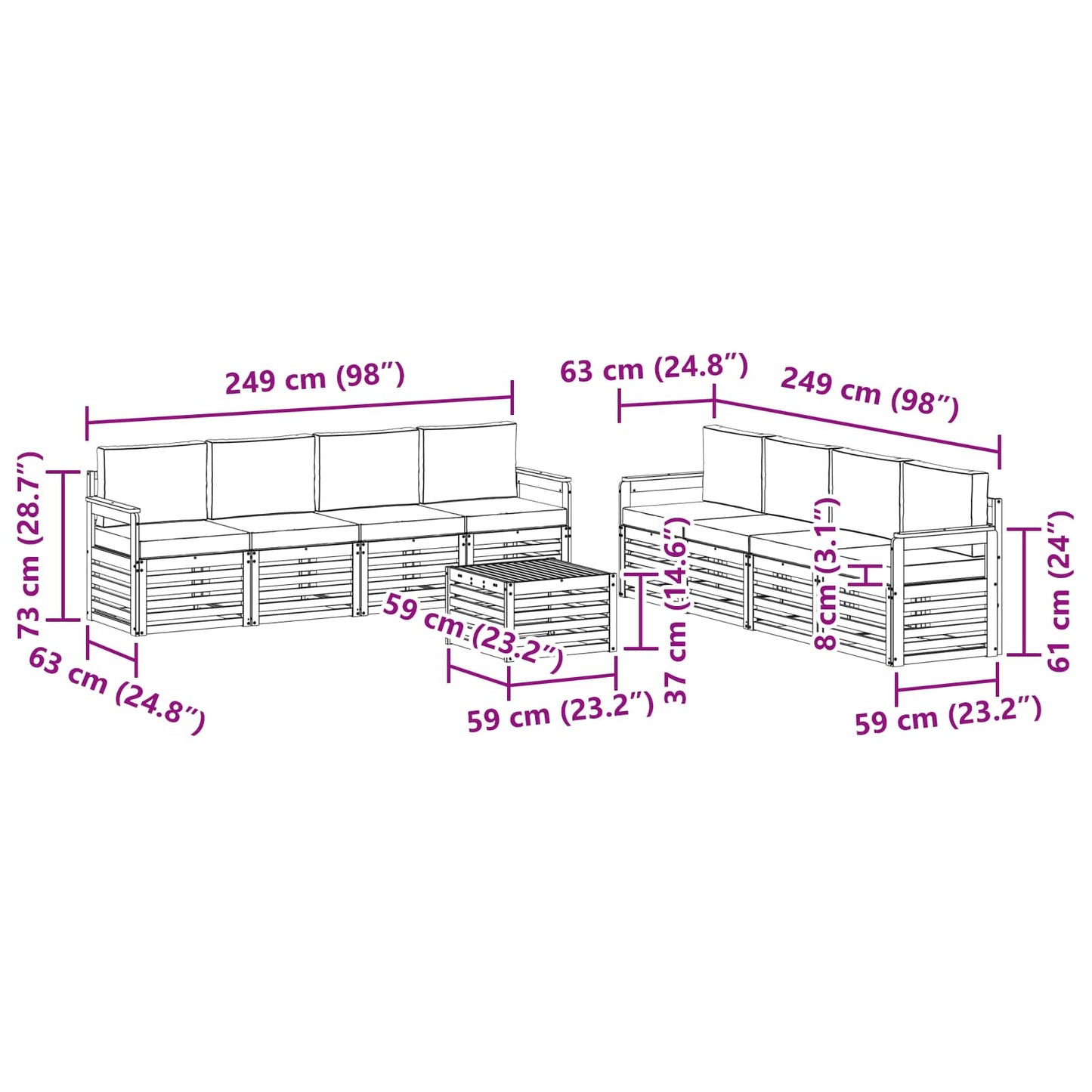 Outdoor-Sofagarnitur 9 stk. Natur und Anthrazit