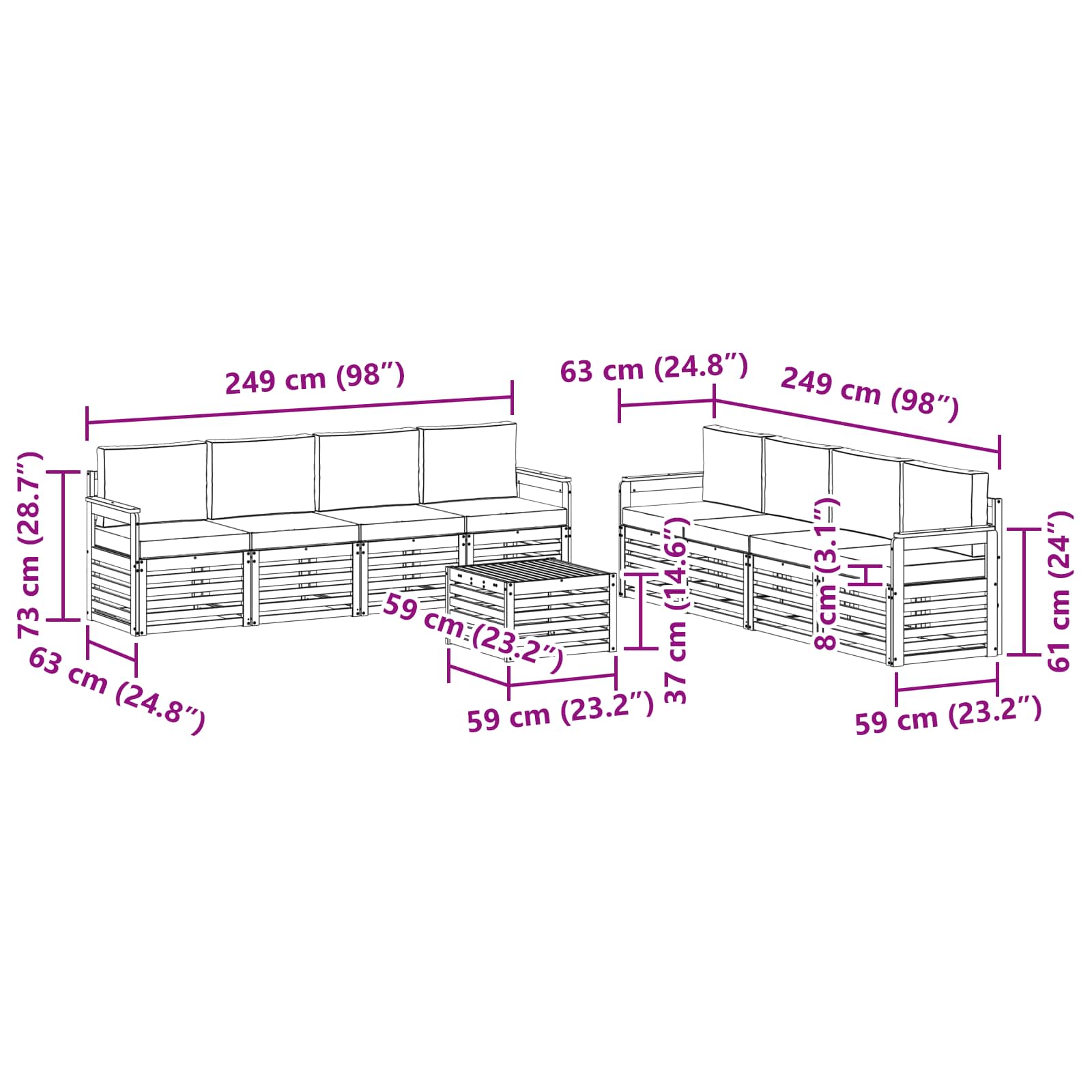 Outdoor-Sofagarnitur 9 stk. Natur und Anthrazit