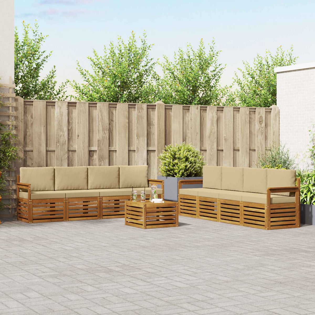 Outdoor-Sofagarnitur 9 stk. Natur und Beige