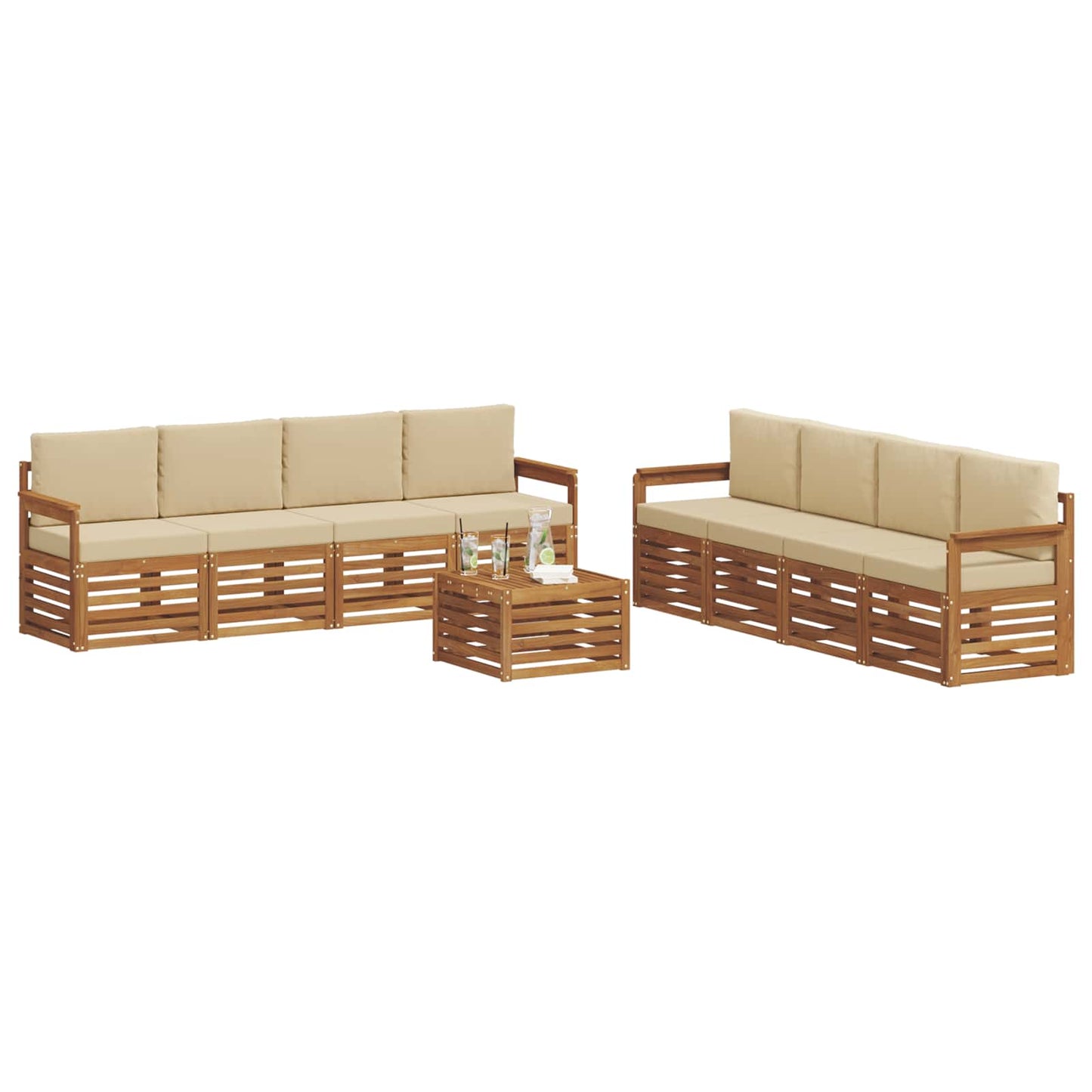 Sofagarnituren 9 pcs Natur und Beige Massivholz Akazie