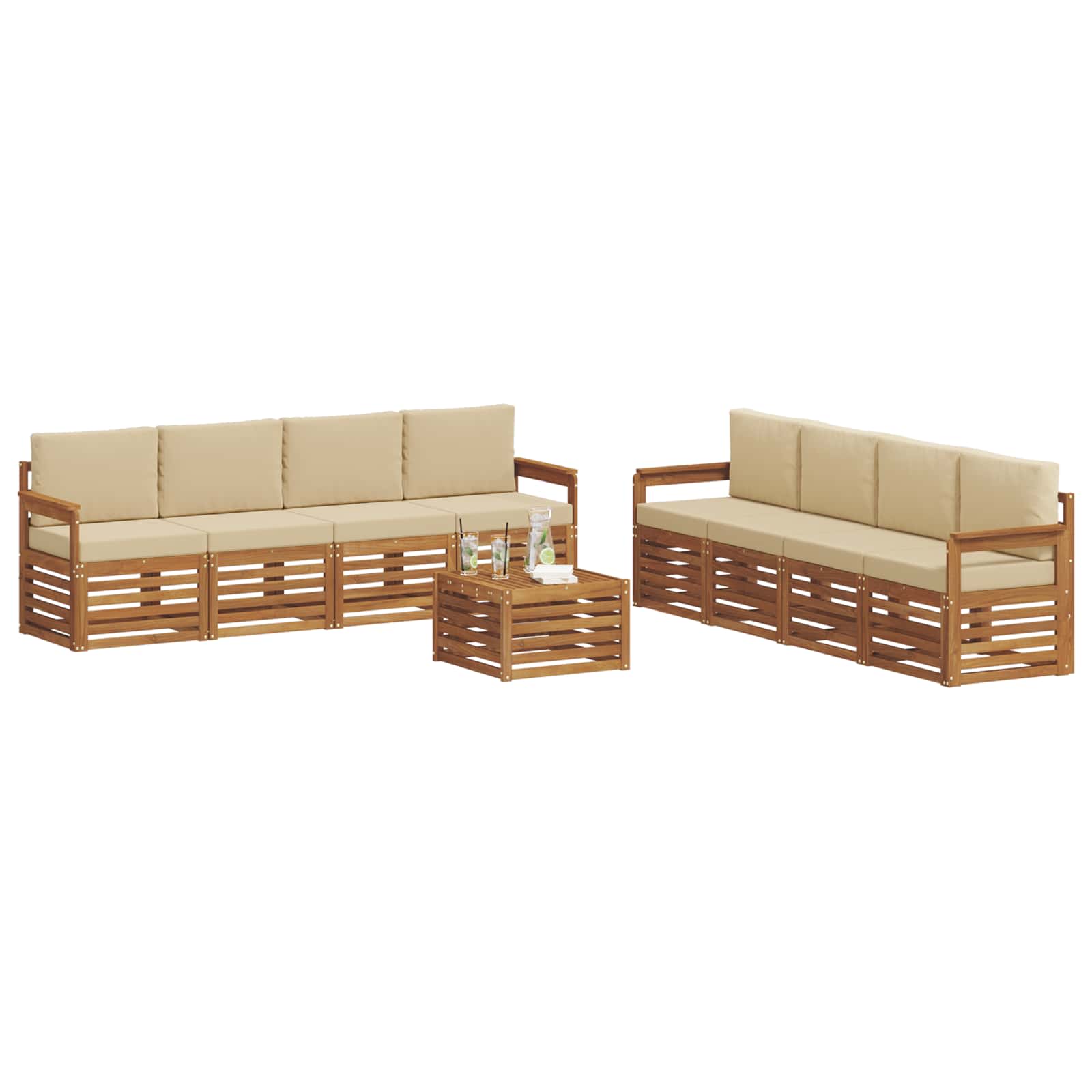 Sofagarnituren 9 pcs Natur und Beige Massivholz Akazie