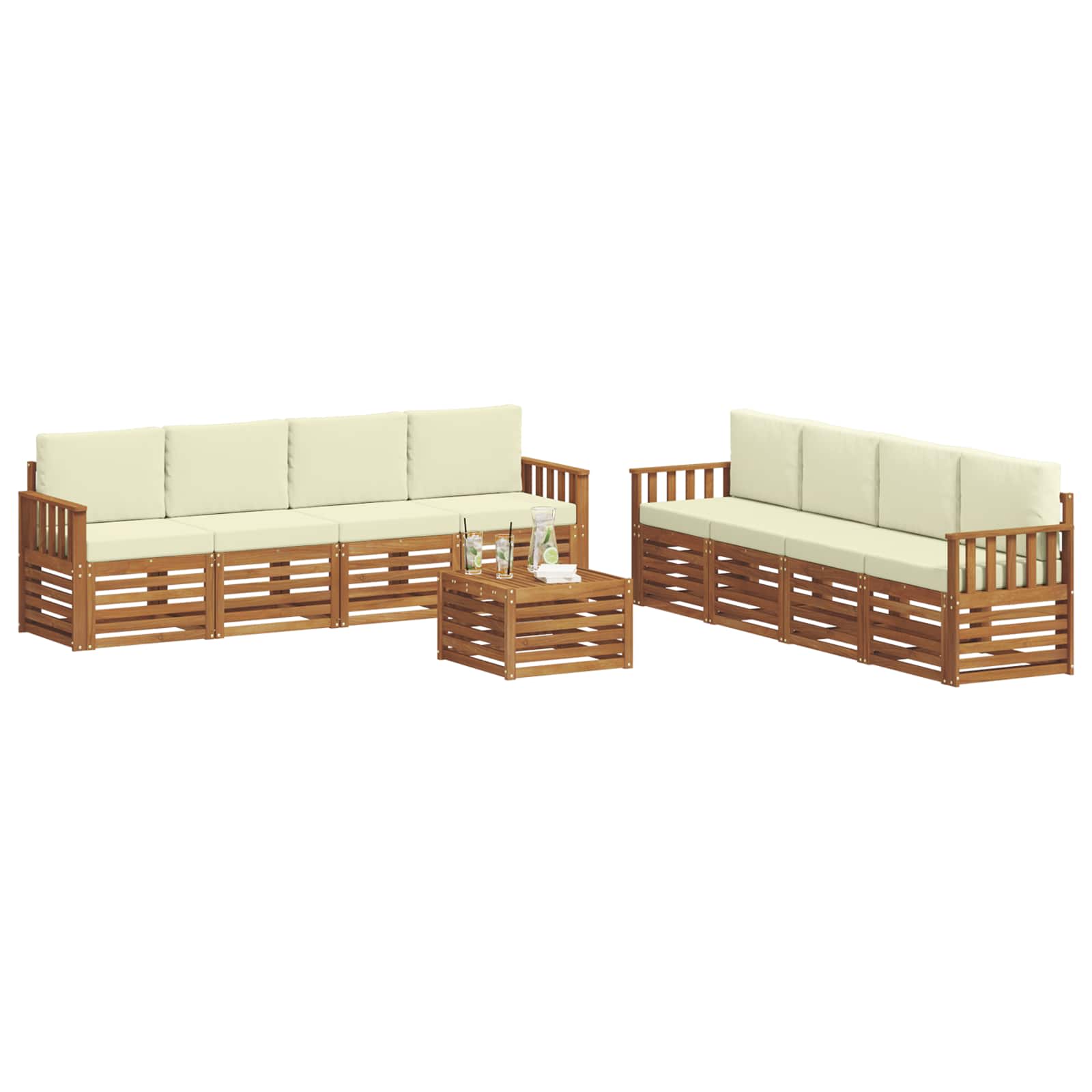 Sofagarnituren 9 pcs Natur und Creme Massivholz Akazie