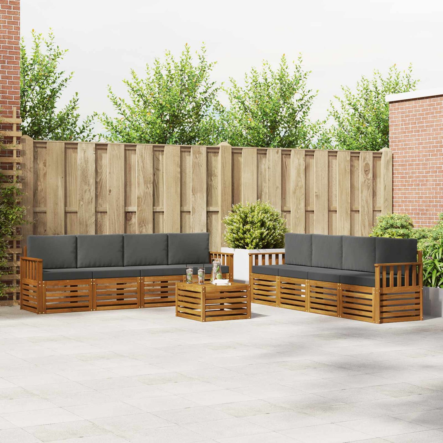 Outdoor-Sofagarnitur 9 stk. Natur und Anthrazit