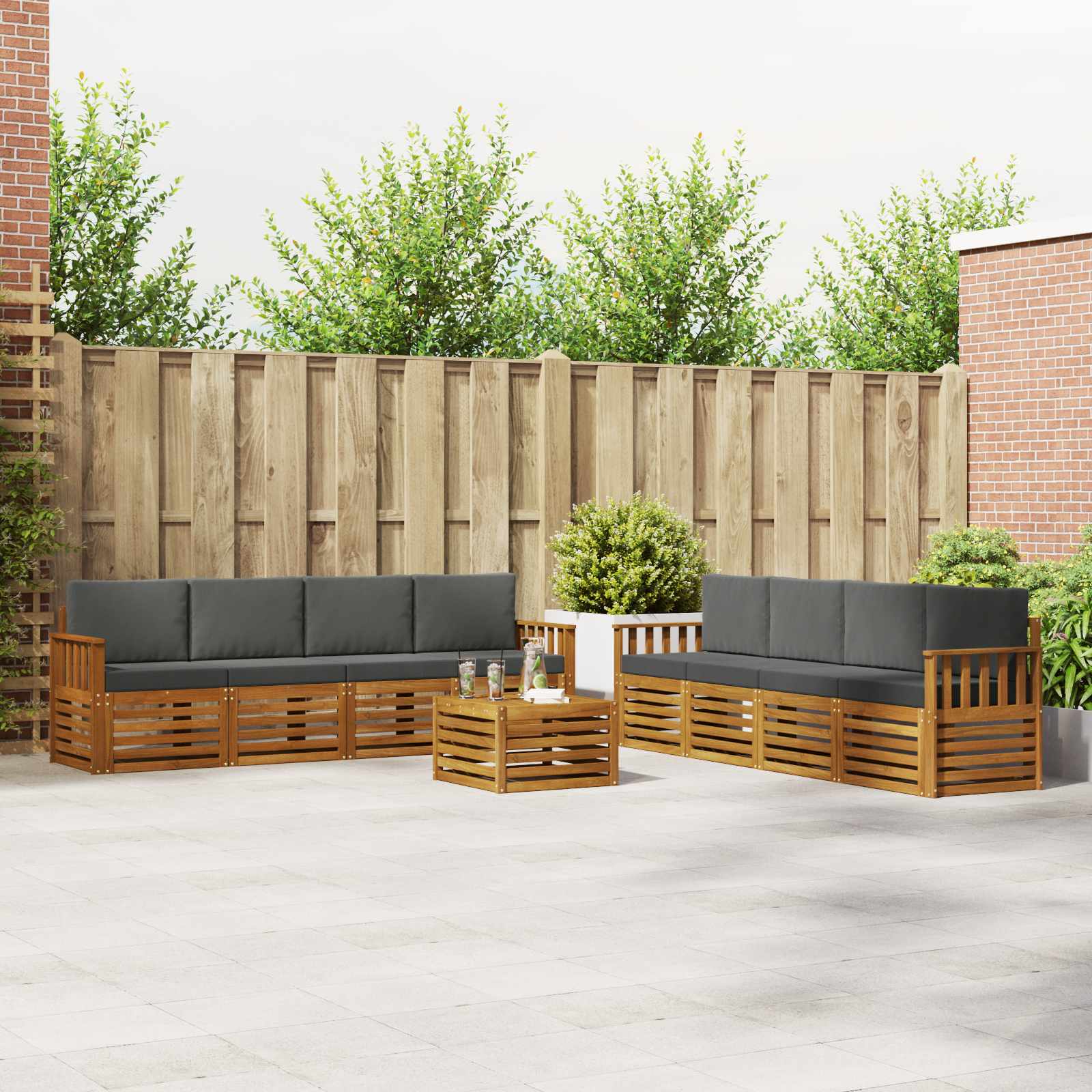 Outdoor-Sofagarnitur 9 stk. Natur und Anthrazit