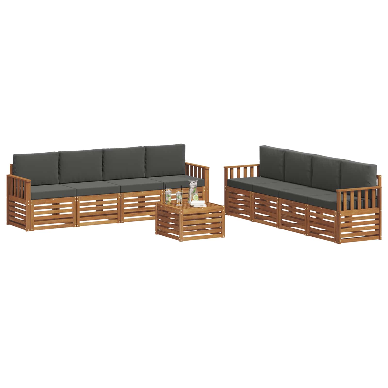 Outdoor-Sofagarnitur 9 stk. Natur und Anthrazit