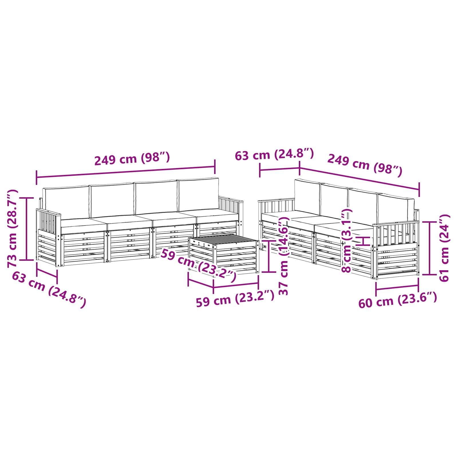 Outdoor-Sofagarnitur 9 stk. Natur und Anthrazit