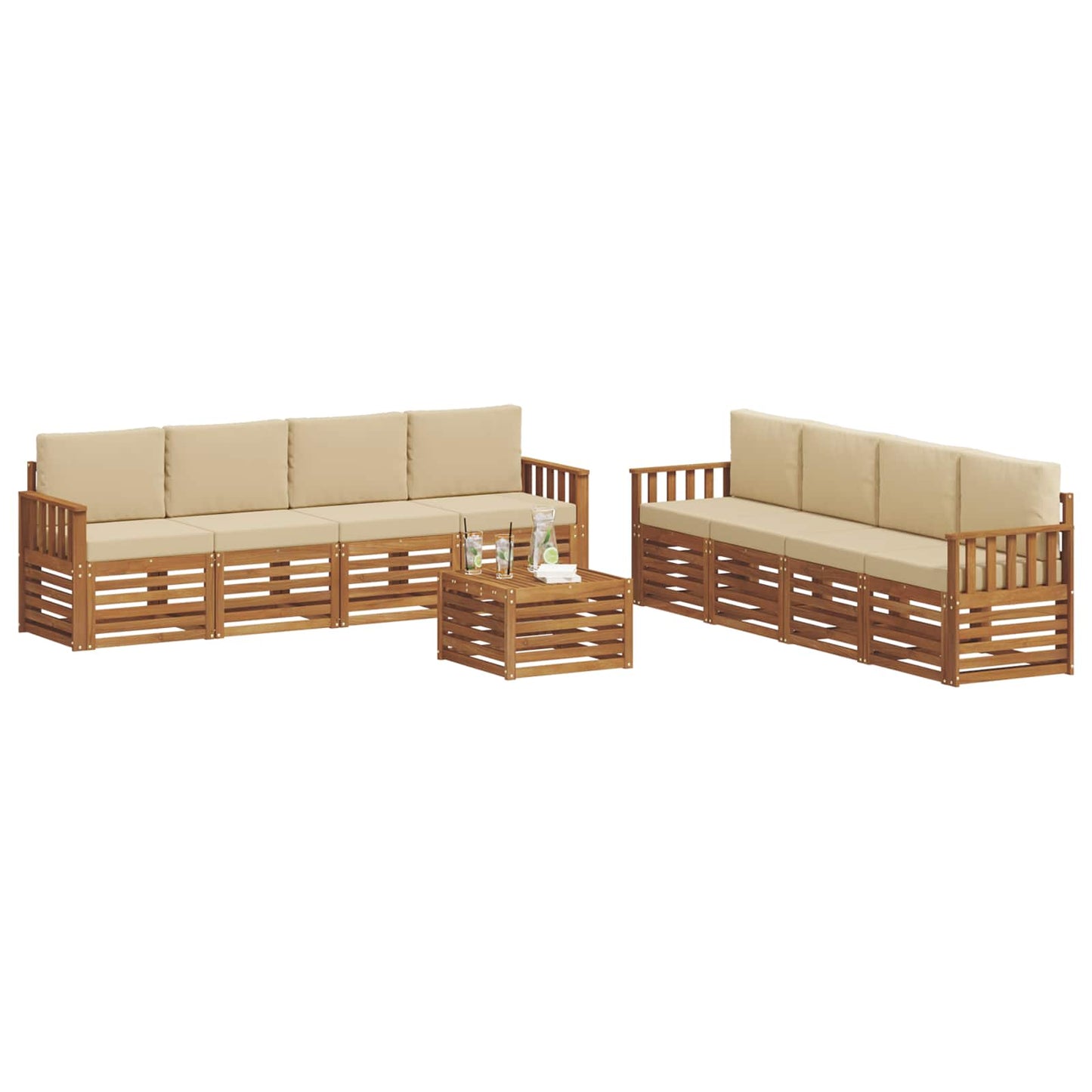 Sofagarnituren 9 pcs Natur und Beige Massivholz Akazie