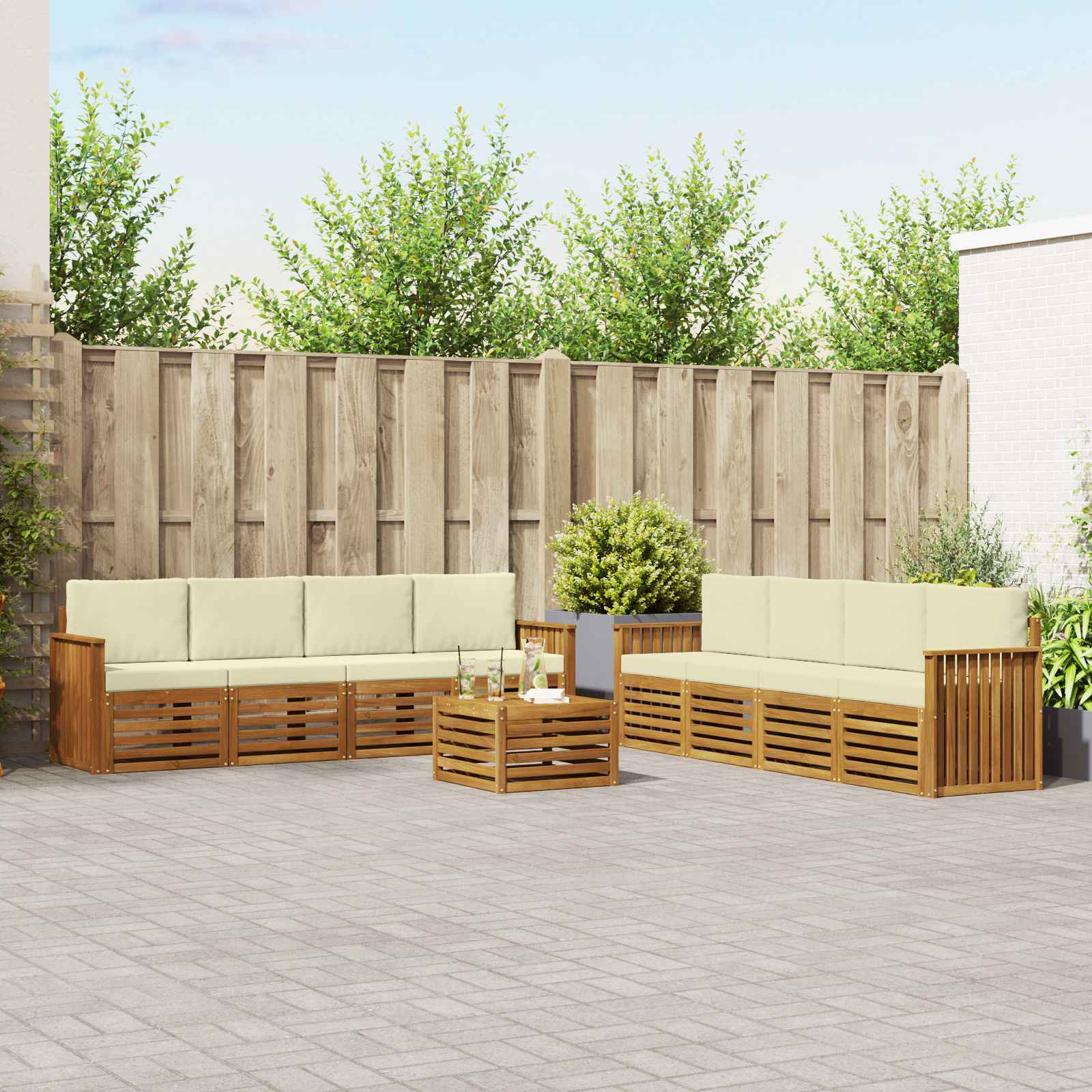Outdoor-Sofagarnitur 9 stk. Natur und Creme