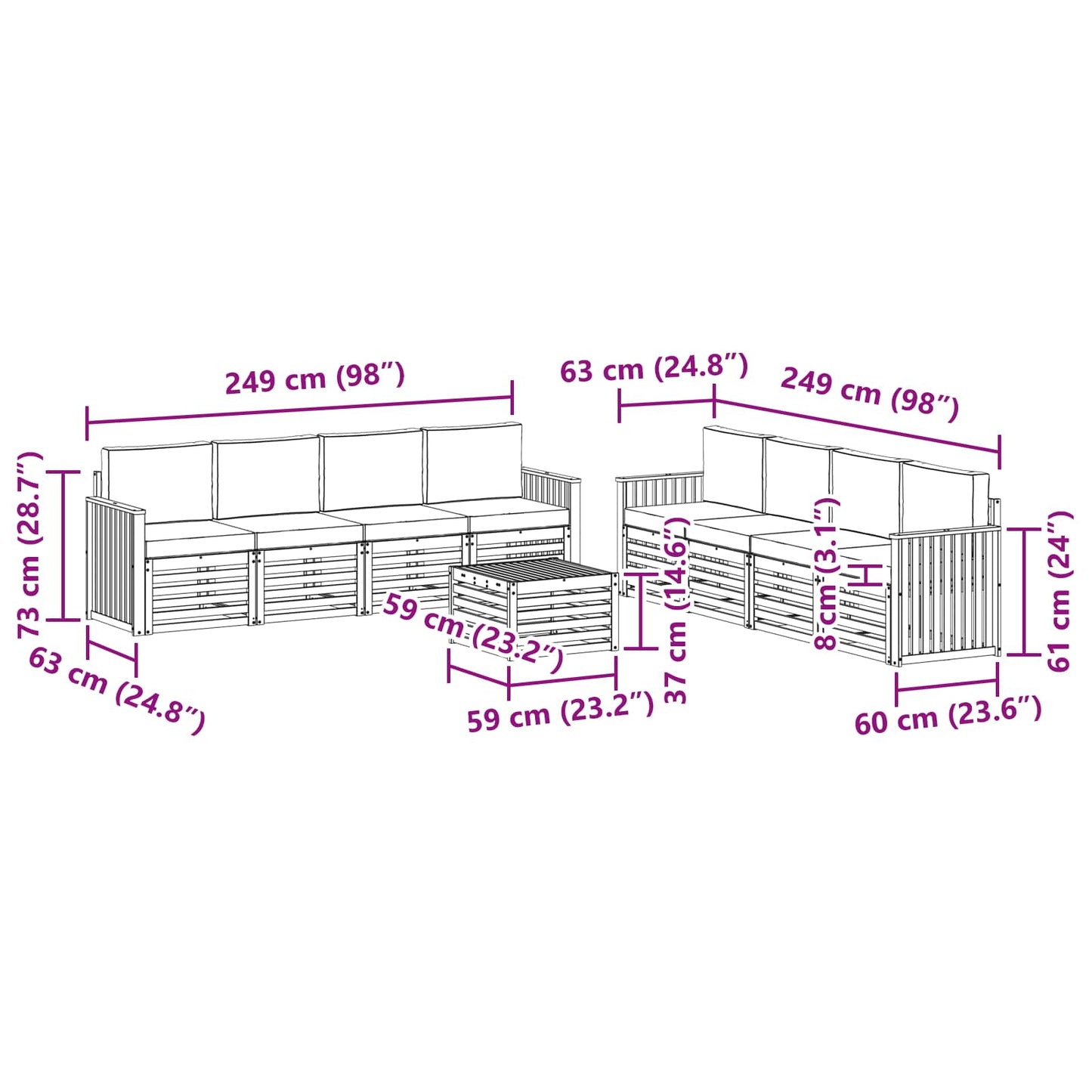 Outdoor-Sofagarnitur 9 stk. Natur und Creme