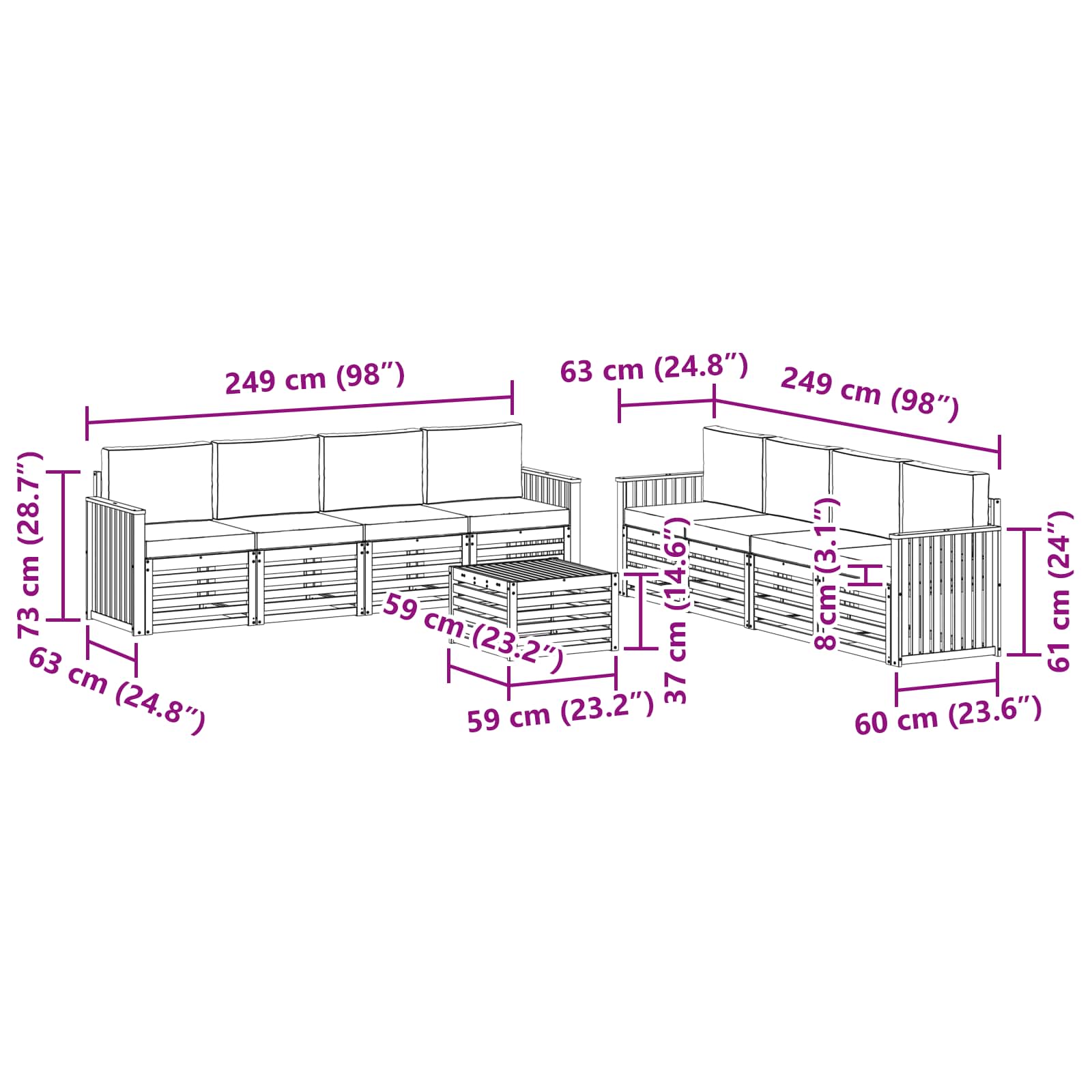 Outdoor-Sofagarnitur 9 stk. Natur und Creme