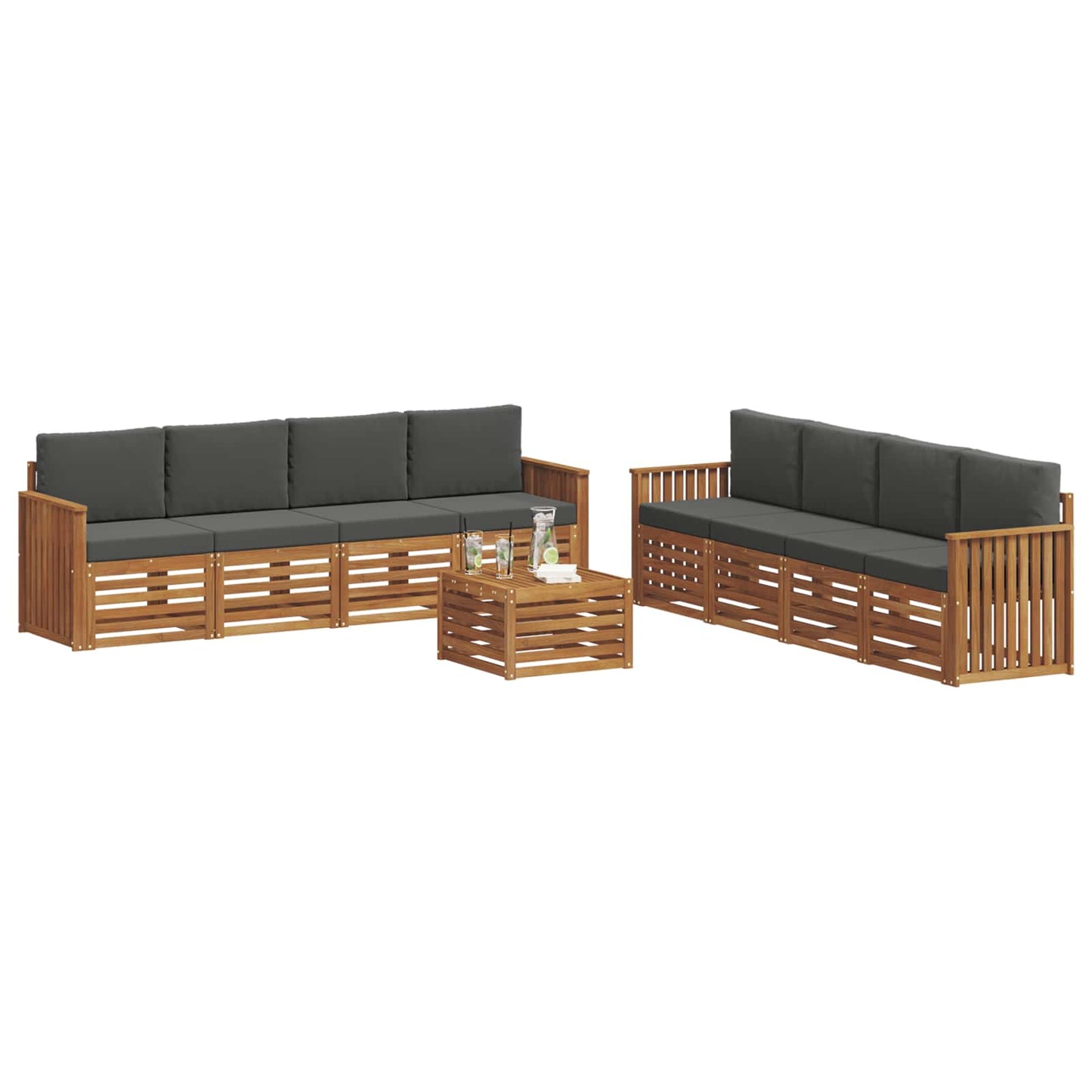 Sofagarnituren 9 pcs Natur und Anthrazit Massivholz Akazie