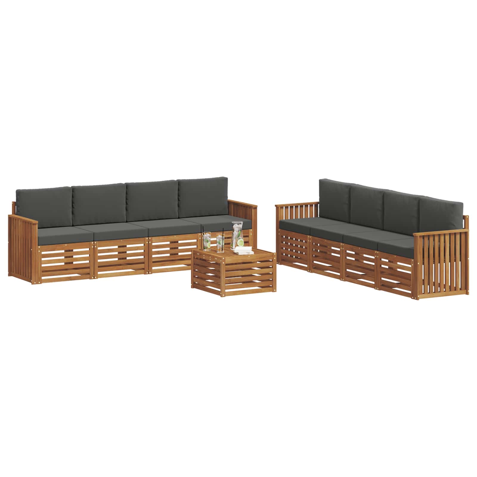 Sofagarnituren 9 pcs Natur und Anthrazit Massivholz Akazie