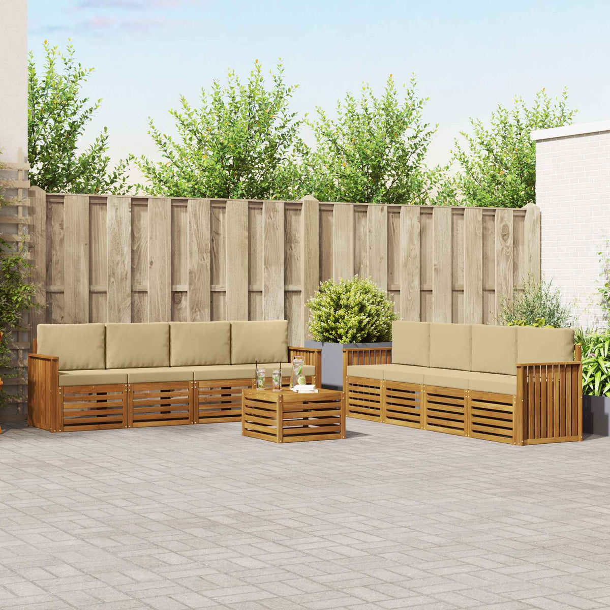 Outdoor-Sofagarnitur 9 stk. Natur und Beige