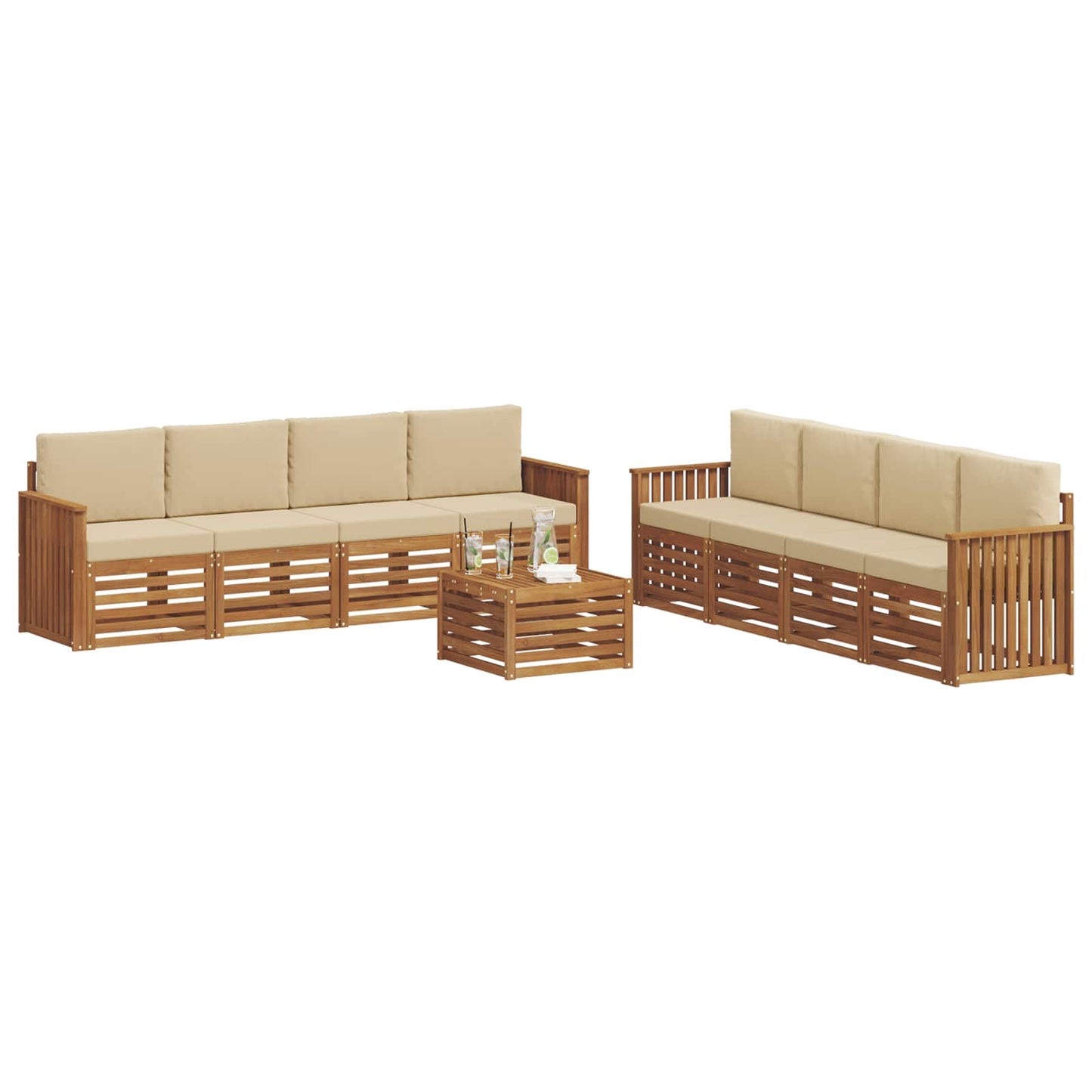 Sofagarnituren 9 pcs Natur und Beige Massivholz Akazie
