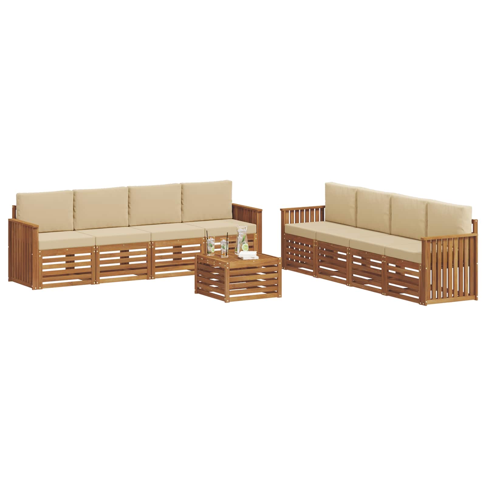 Sofagarnituren 9 pcs Natur und Beige Massivholz Akazie