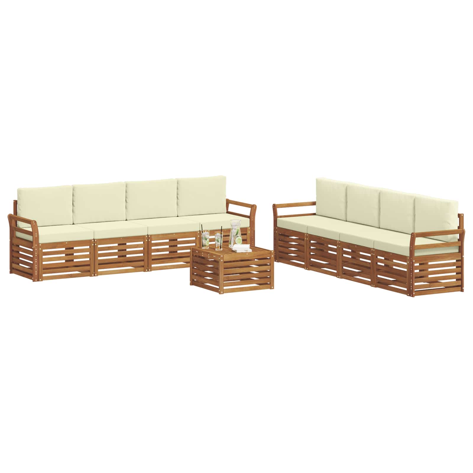 Sofagarnituren 9 pcs Natur und Creme Massivholz Akazie