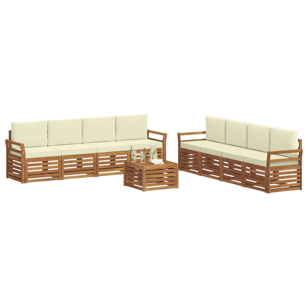 Outdoor-Sofagarnitur 9 stk. Natur und Creme