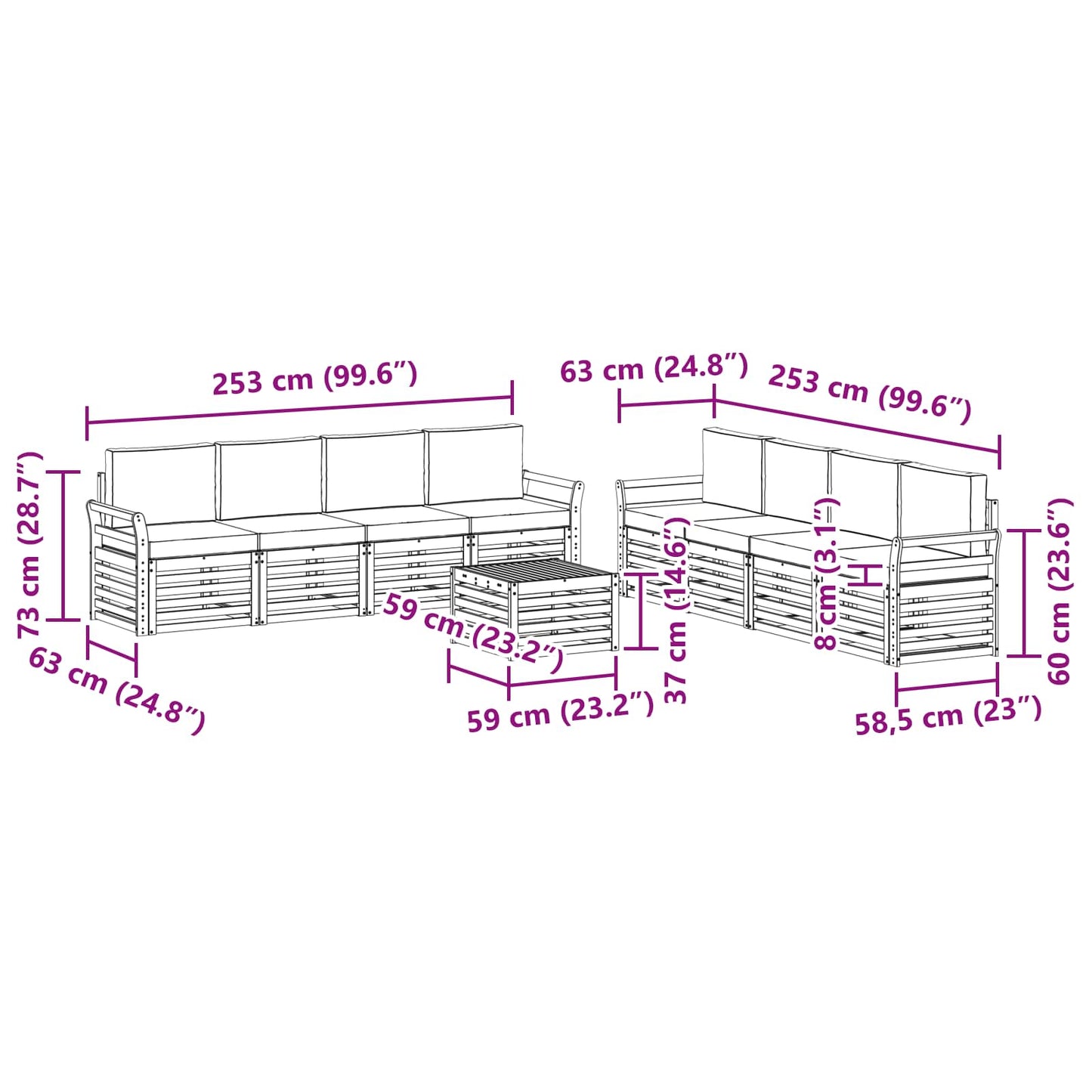 Outdoor-Sofagarnitur 9 stk. Natur und Anthrazit