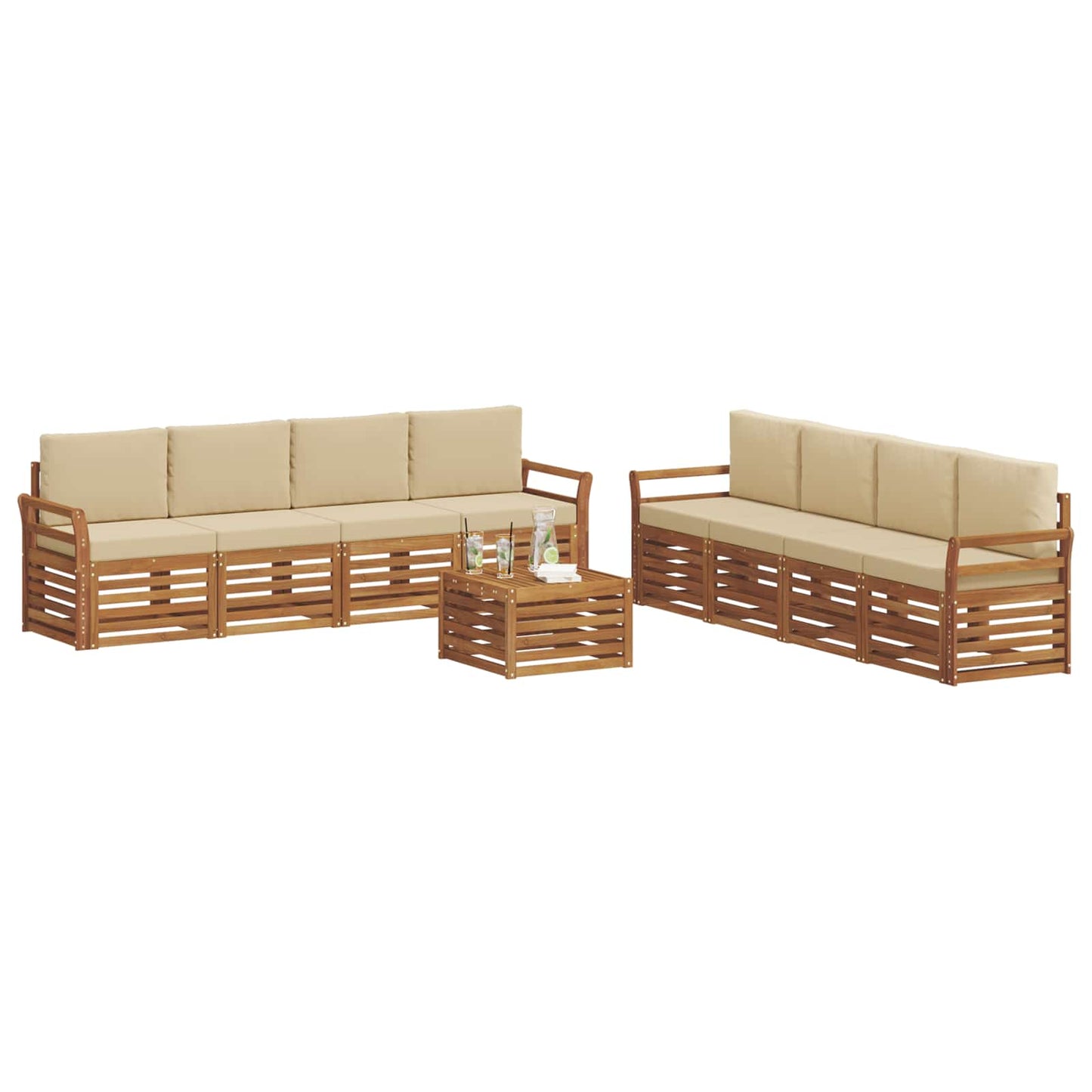 Sofagarnituren 9 pcs Natur und Beige Massivholz Akazie
