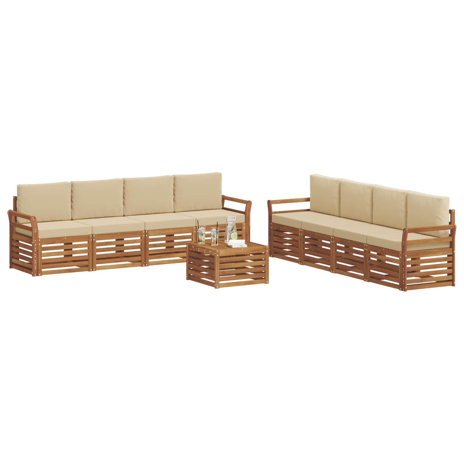 Sofagarnituren 9 pcs Natur und Beige Massivholz Akazie