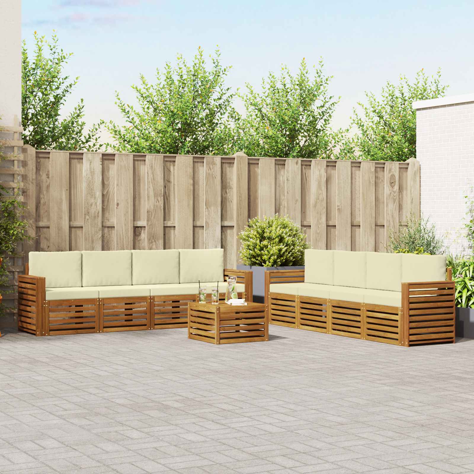 Outdoor-Sofagarnitur 9 stk. Natur und Creme