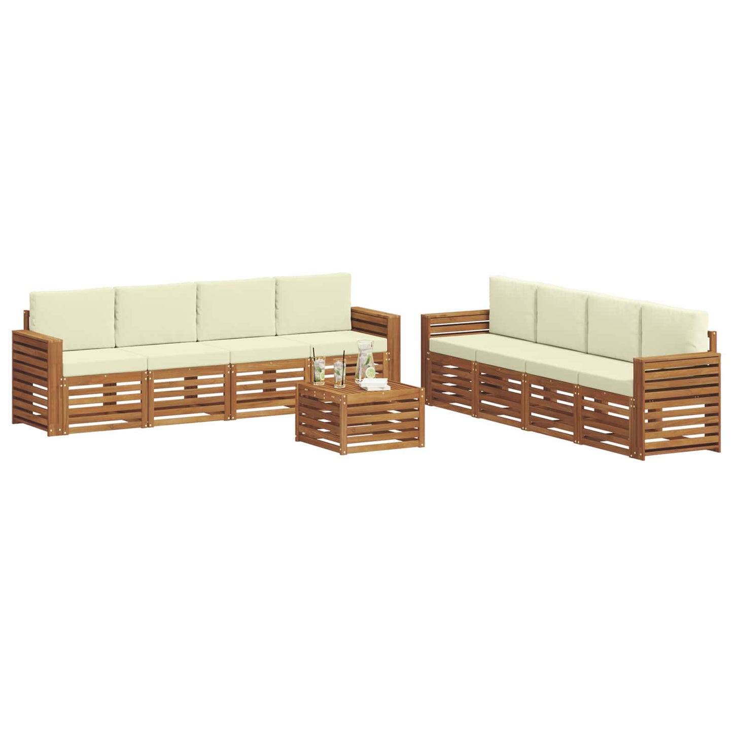 Outdoor-Sofagarnitur 9 stk. Natur und Creme