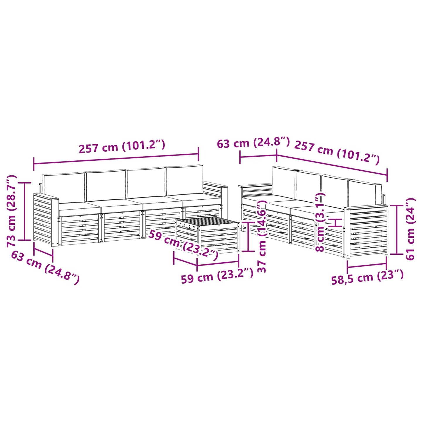 Outdoor-Sofagarnitur 9 stk. Natur und Creme