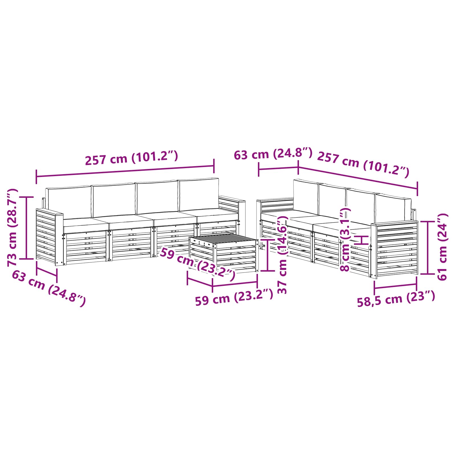 Outdoor-Sofagarnitur 9 stk. Natur und Creme