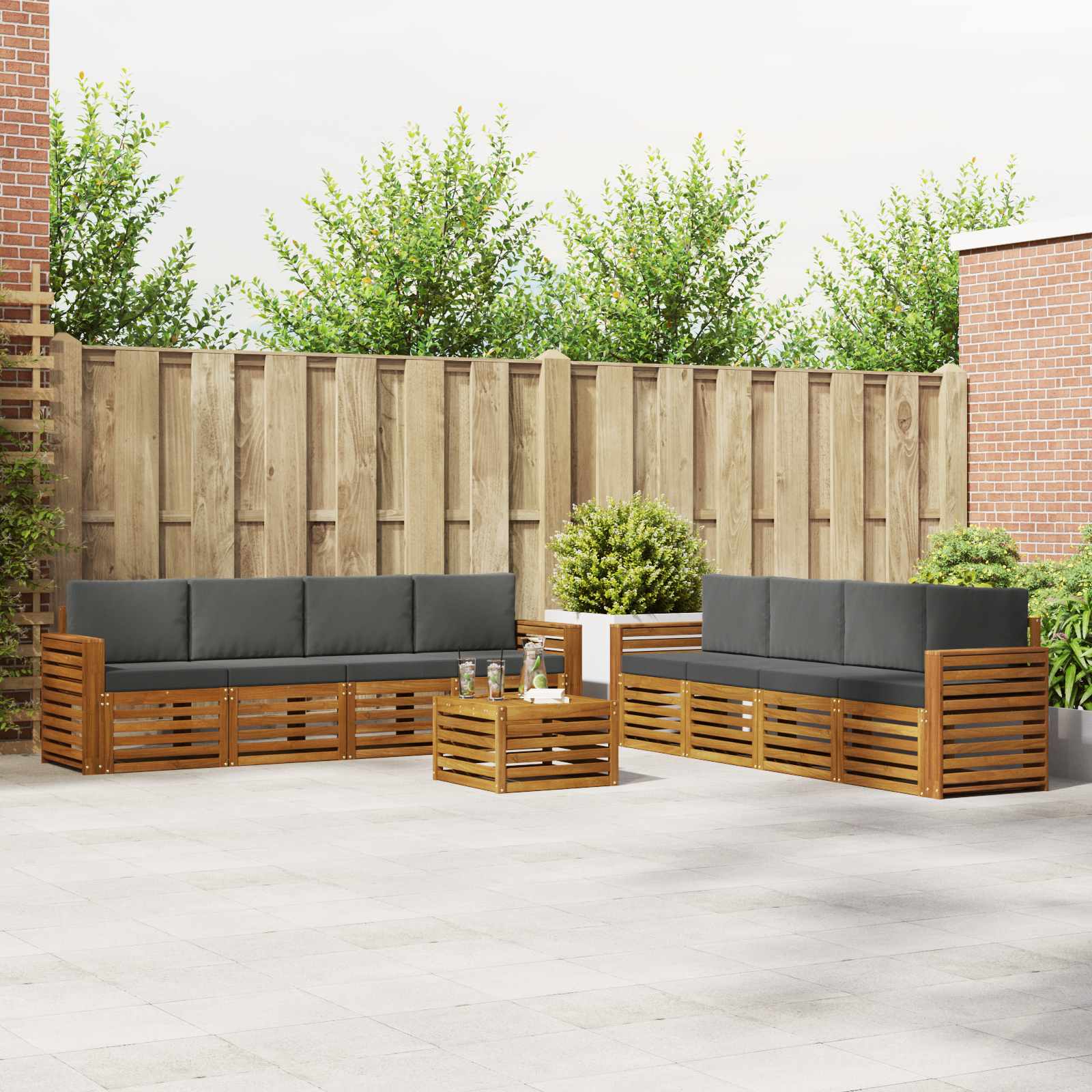 Sofagarnituren 9 pcs Natur und Anthrazit Massivholz Akazie