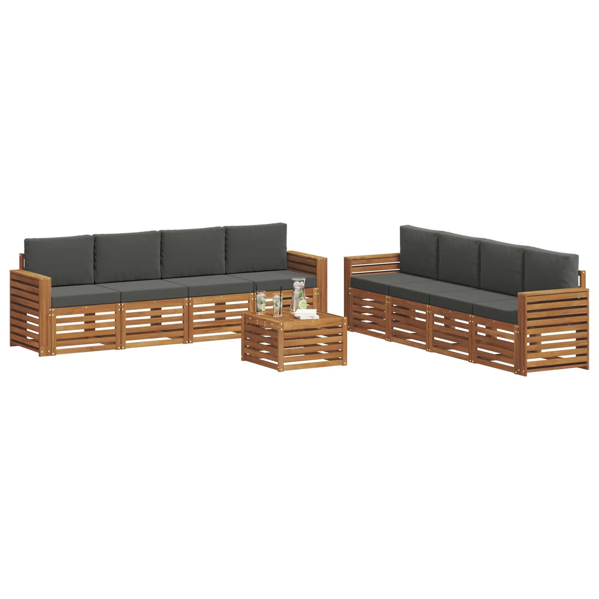 Outdoor-Sofagarnitur 9 stk. Natur und Anthrazit