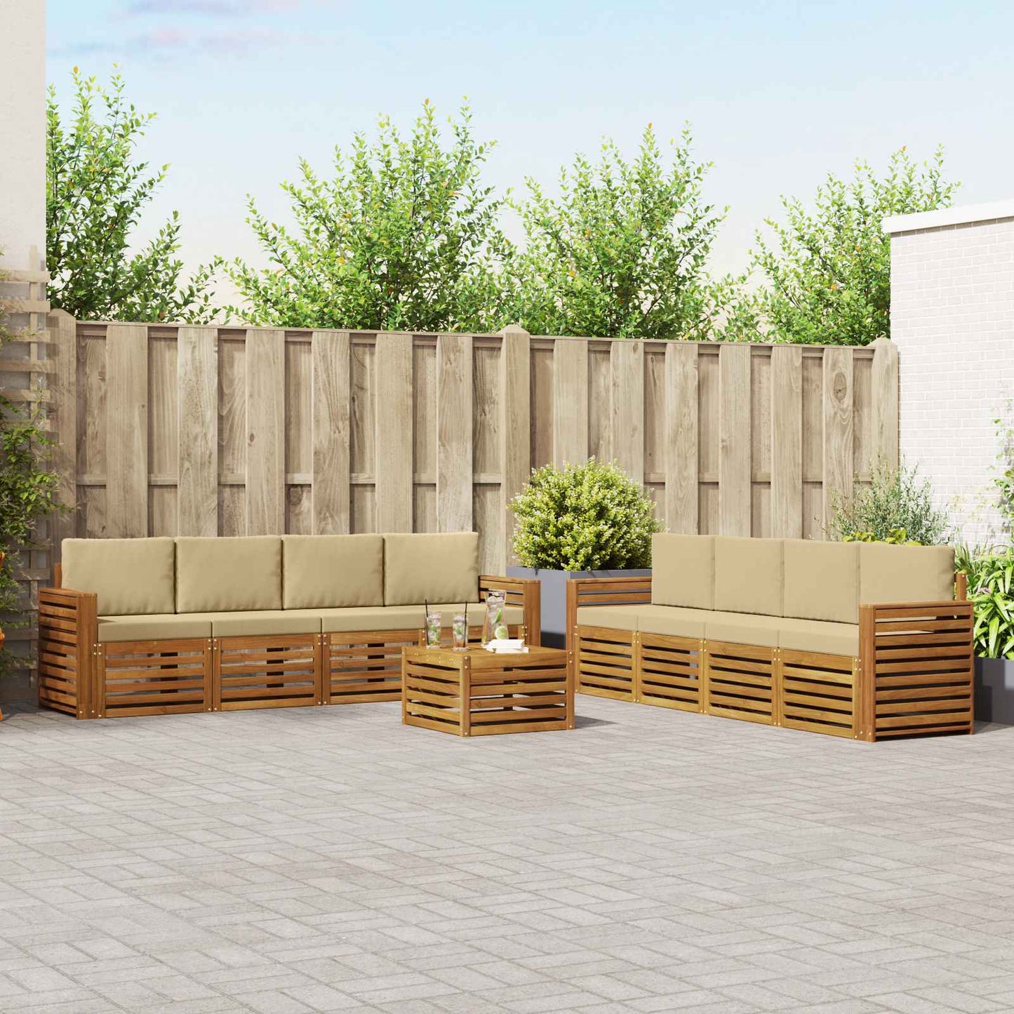 Sofagarnituren 9 pcs Natur und Beige Massivholz Akazie