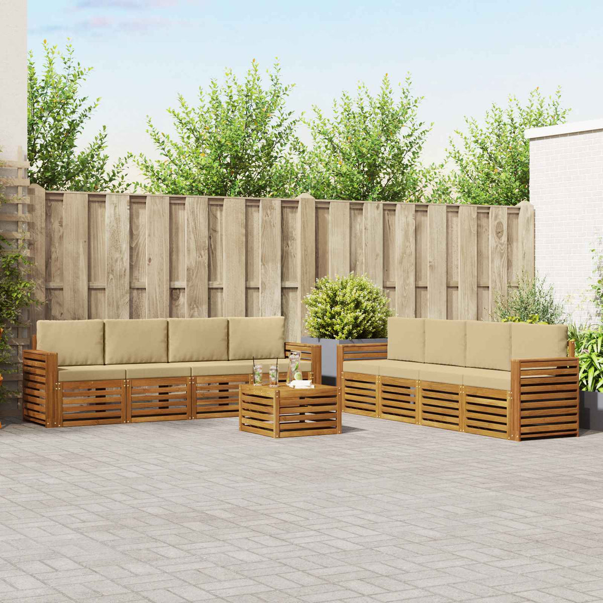 Outdoor-Sofagarnitur 9 stk. Natur und Beige