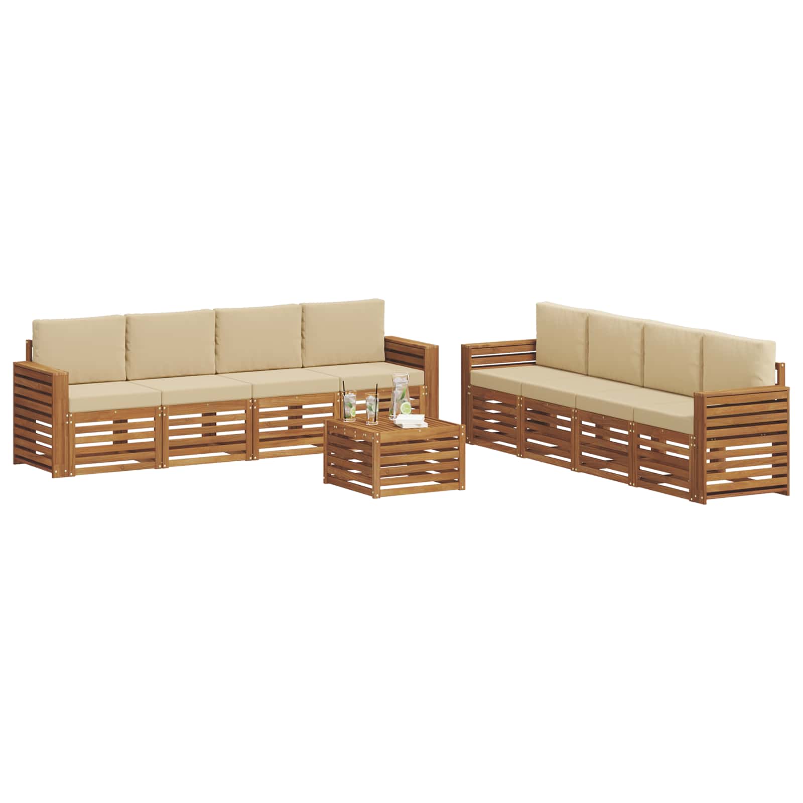 Sofagarnituren 9 pcs Natur und Beige Massivholz Akazie