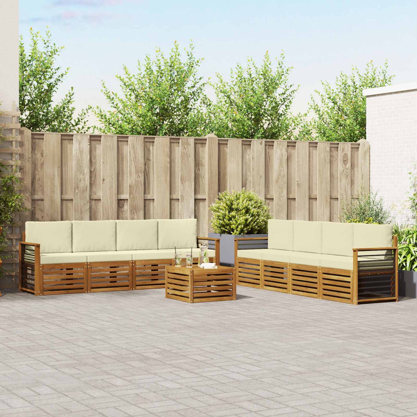Outdoor-Sofagarnitur 9 stk. Natur und Creme