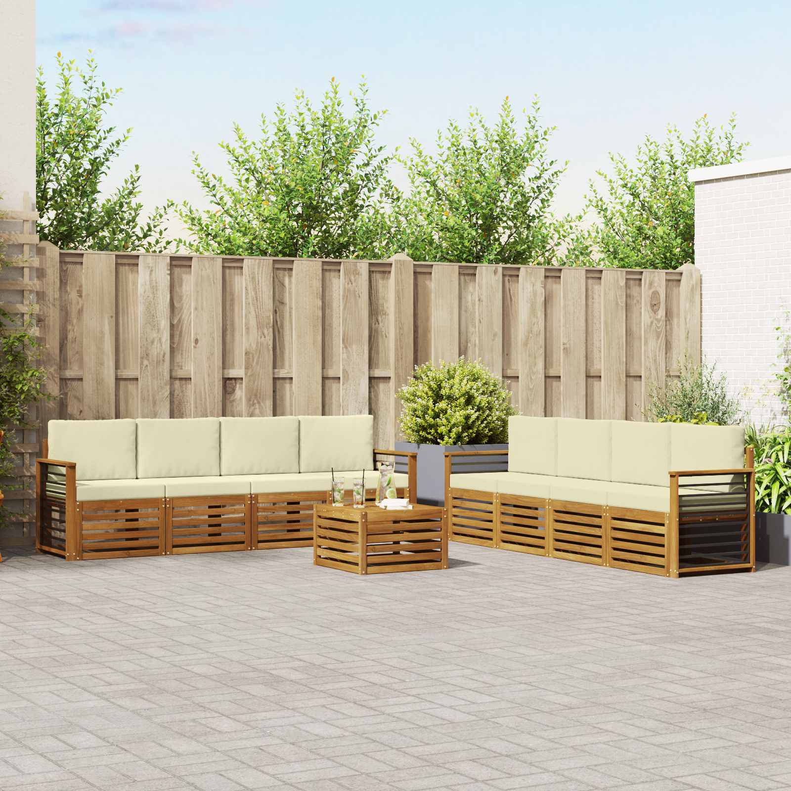 Outdoor-Sofagarnitur 9 stk. Natur und Creme