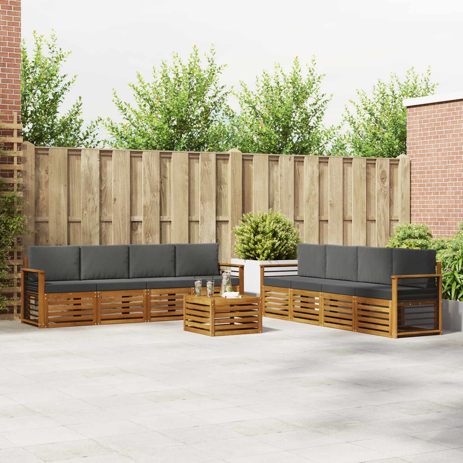 Outdoor-Sofagarnitur 9 stk. Natur und Anthrazit