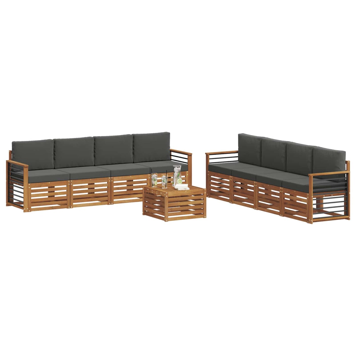 Outdoor-Sofagarnitur 9 stk. Natur und Anthrazit