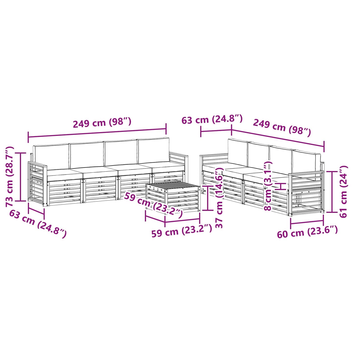 Outdoor-Sofagarnitur 9 stk. Natur und Anthrazit
