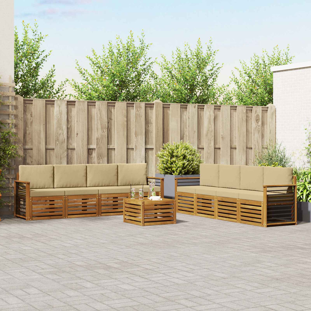 Outdoor-Sofagarnitur 9 stk. Natur und Beige