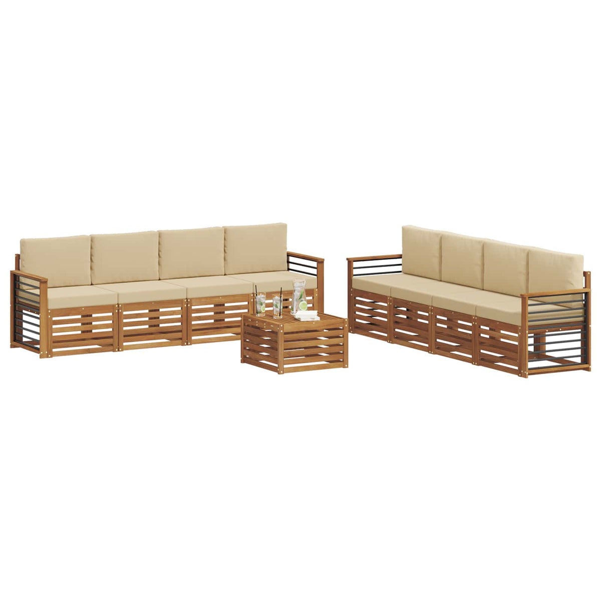 Outdoor-Sofagarnitur 9 stk. Natur und Beige