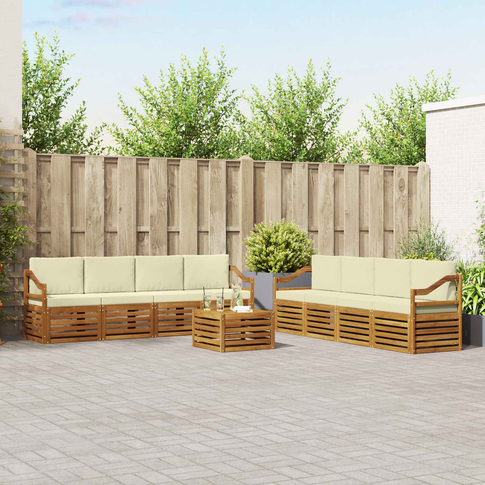 Outdoor-Sofagarnitur 9 stk. Natur und Creme
