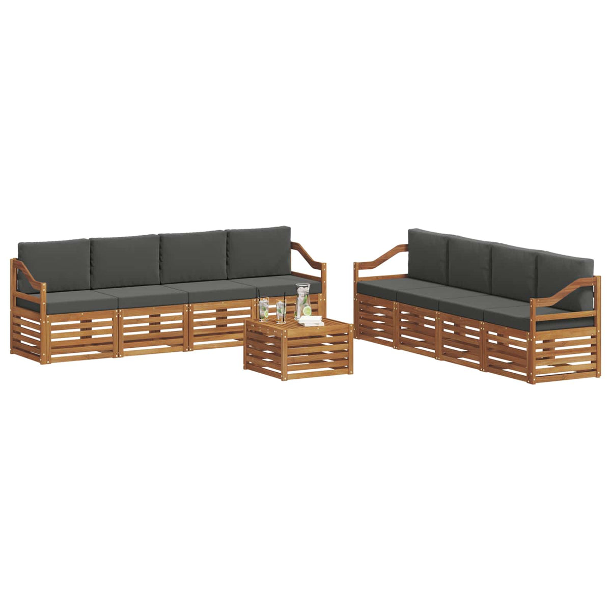 Outdoor-Sofagarnitur 9 stk. Natur und Anthrazit
